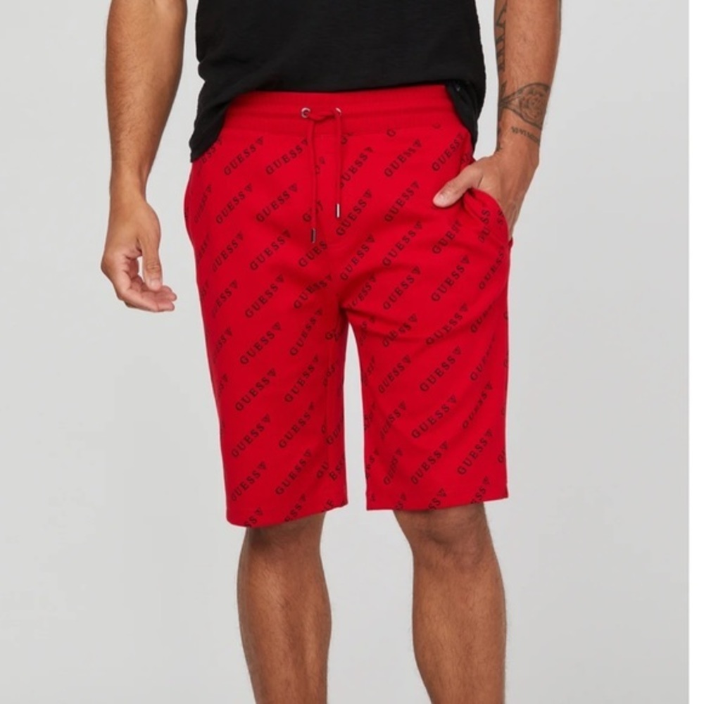 GUESS Red Russell logo jogger shorts EUC Small